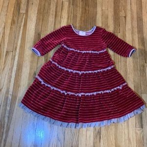 Hanna Andersson Red Velvet Tiered Ruffle Sparkle Dress Holiday size 4